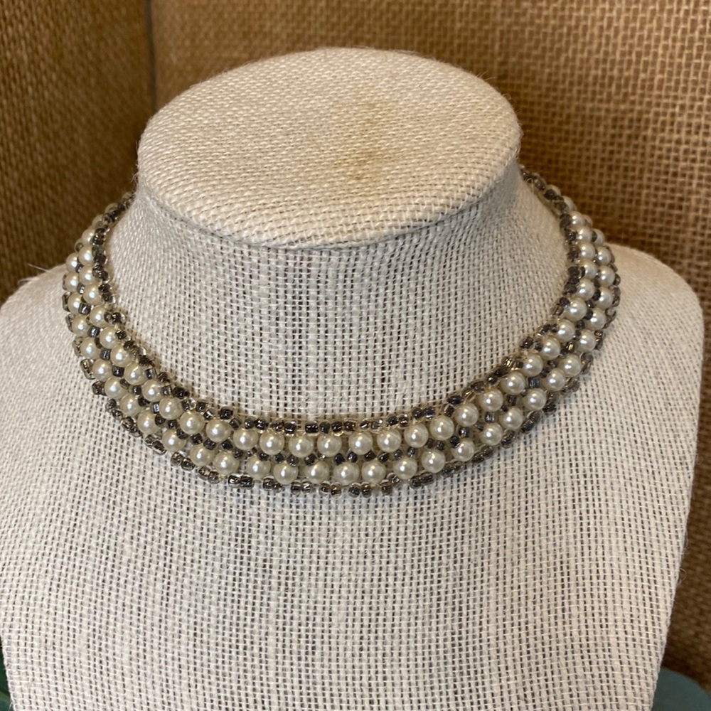 Vintage Faux Pearl & Grey Beaded Chocker